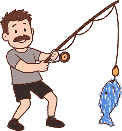Fishin&rsquo; Lawg mascot — a fisherman reeling in a fish